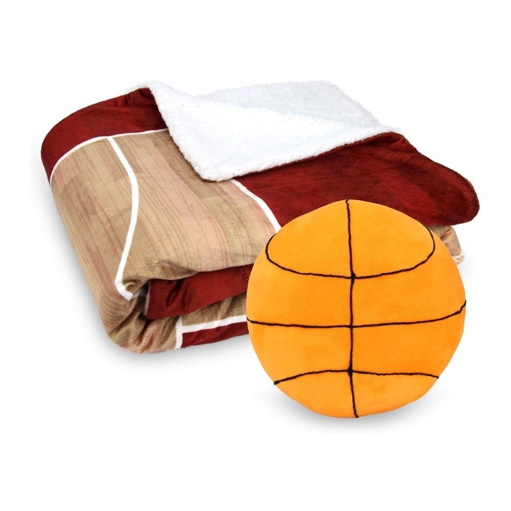 Interactive Basketball Game Throw Blanket & Plush Ball Pillow Gift Set BRAND NEW